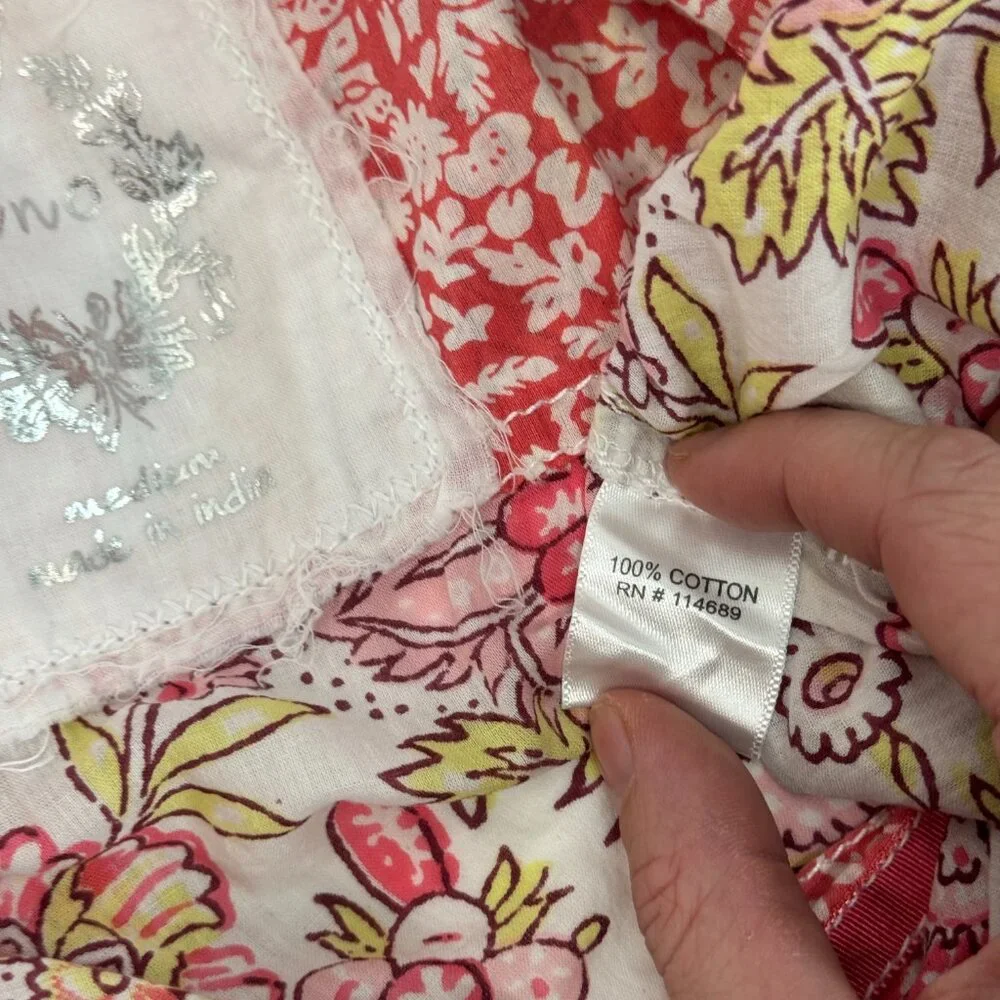 CINO Women’s Floral Button-Up Shirt Medium Pink Yellow 100% Cotton Crinkle Blous - Picture 4 of 4